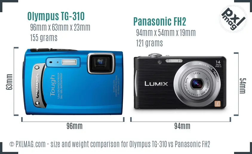 Olympus TG-310 vs Panasonic FH2 size comparison