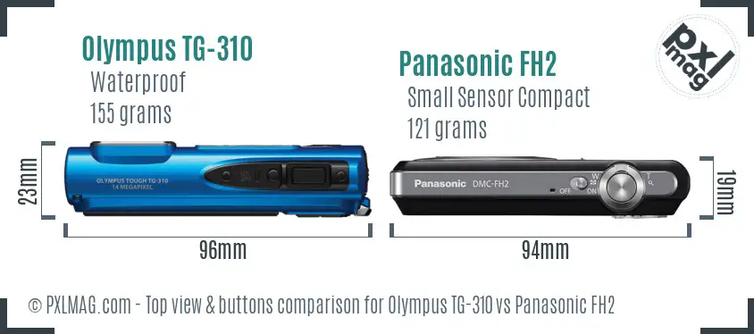 Olympus TG-310 vs Panasonic FH2 top view buttons comparison
