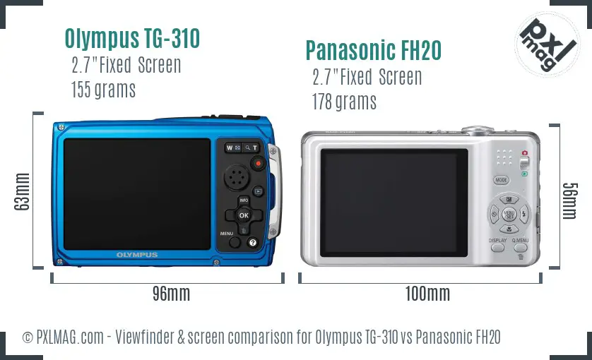 Olympus TG-310 vs Panasonic FH20 Screen and Viewfinder comparison