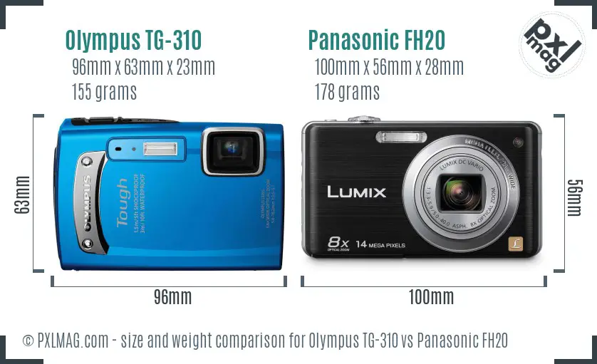 Olympus TG-310 vs Panasonic FH20 size comparison
