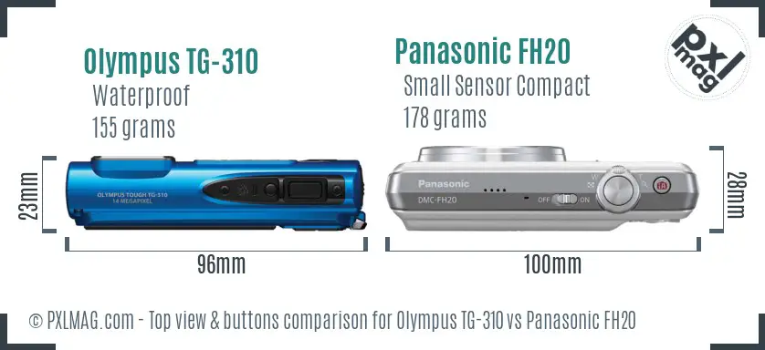 Olympus TG-310 vs Panasonic FH20 top view buttons comparison