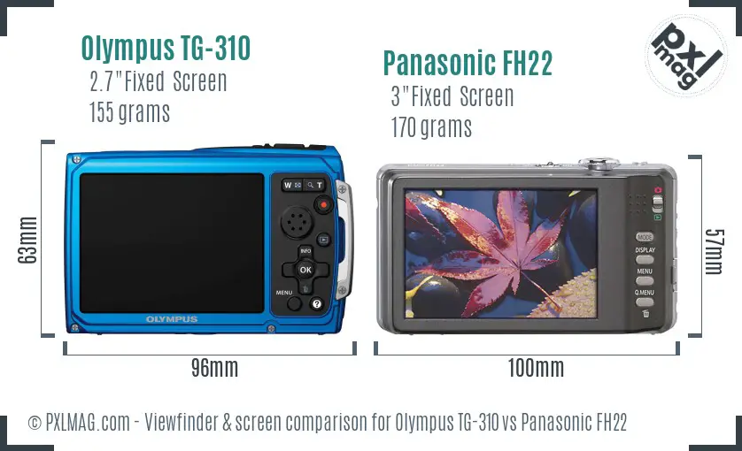Olympus TG-310 vs Panasonic FH22 Screen and Viewfinder comparison