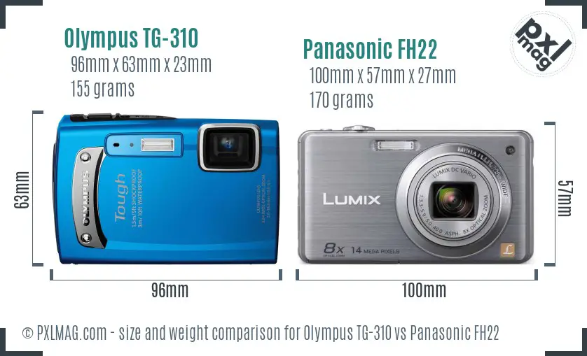 Olympus TG-310 vs Panasonic FH22 size comparison