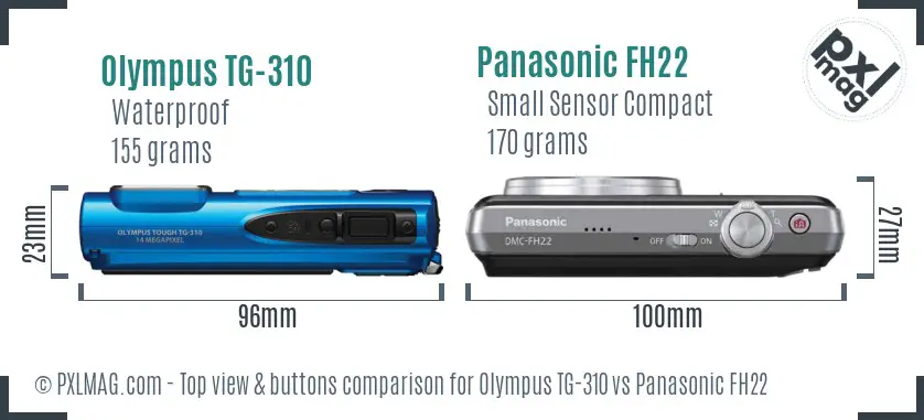 Olympus TG-310 vs Panasonic FH22 top view buttons comparison