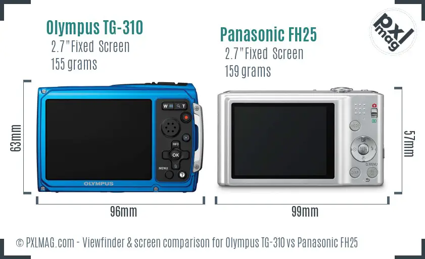 Olympus TG-310 vs Panasonic FH25 Screen and Viewfinder comparison