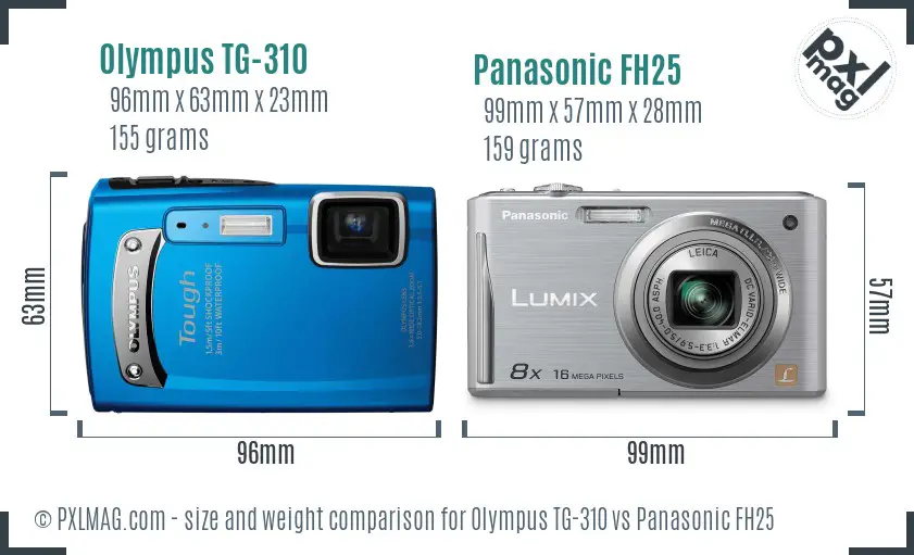Olympus TG-310 vs Panasonic FH25 size comparison