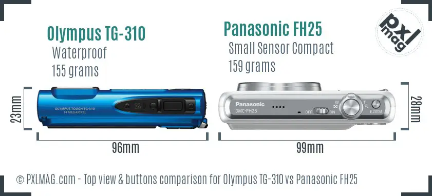 Olympus TG-310 vs Panasonic FH25 top view buttons comparison