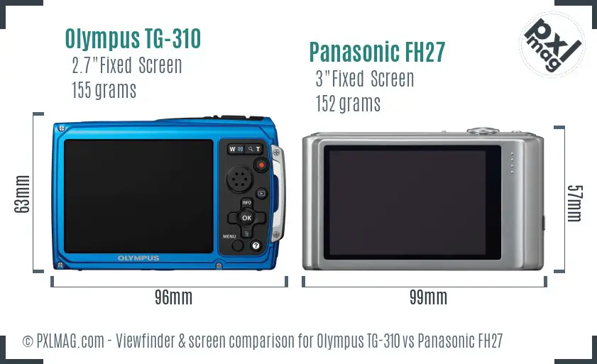 Olympus TG-310 vs Panasonic FH27 Screen and Viewfinder comparison