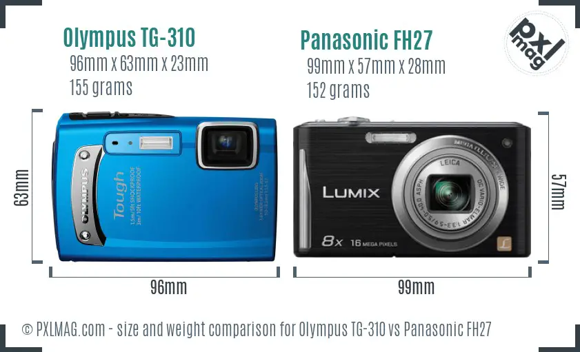 Olympus TG-310 vs Panasonic FH27 size comparison