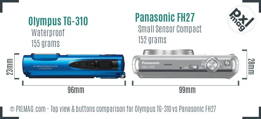Olympus TG-310 vs Panasonic FH27 top view buttons comparison
