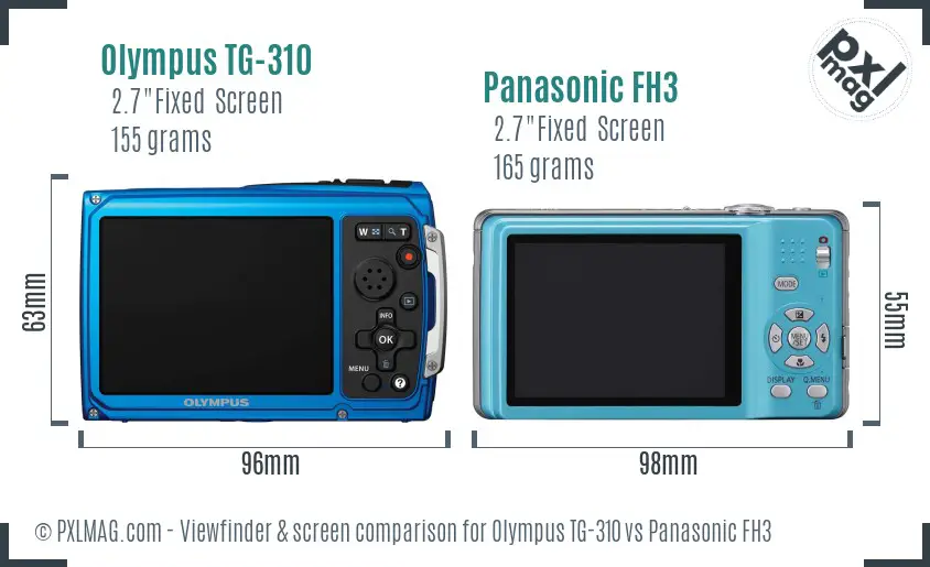 Olympus TG-310 vs Panasonic FH3 Screen and Viewfinder comparison