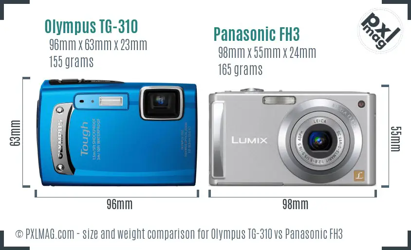 Olympus TG-310 vs Panasonic FH3 size comparison