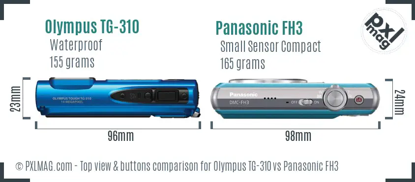 Olympus TG-310 vs Panasonic FH3 top view buttons comparison