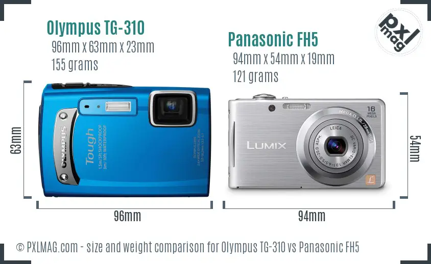 Olympus TG-310 vs Panasonic FH5 size comparison