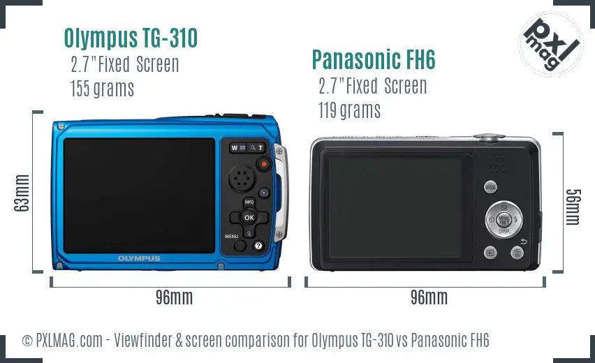 Olympus TG-310 vs Panasonic FH6 Screen and Viewfinder comparison
