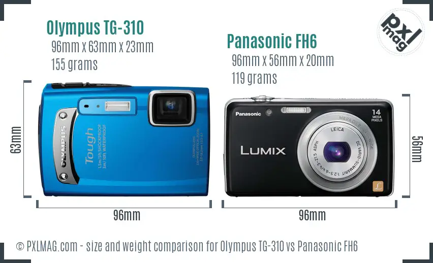 Olympus TG-310 vs Panasonic FH6 size comparison