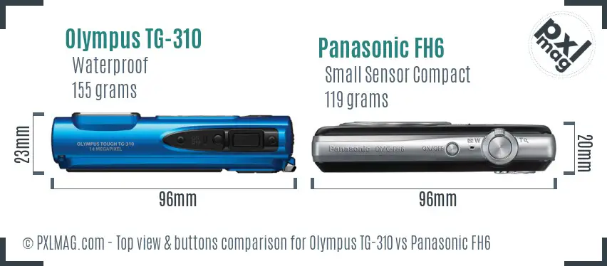 Olympus TG-310 vs Panasonic FH6 top view buttons comparison
