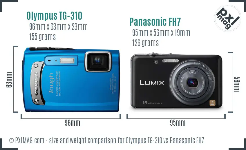 Olympus TG-310 vs Panasonic FH7 size comparison