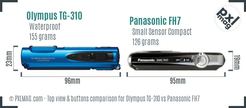 Olympus TG-310 vs Panasonic FH7 top view buttons comparison