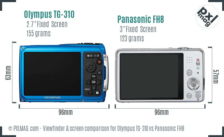 Olympus TG-310 vs Panasonic FH8 Screen and Viewfinder comparison