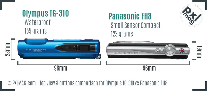 Olympus TG-310 vs Panasonic FH8 top view buttons comparison