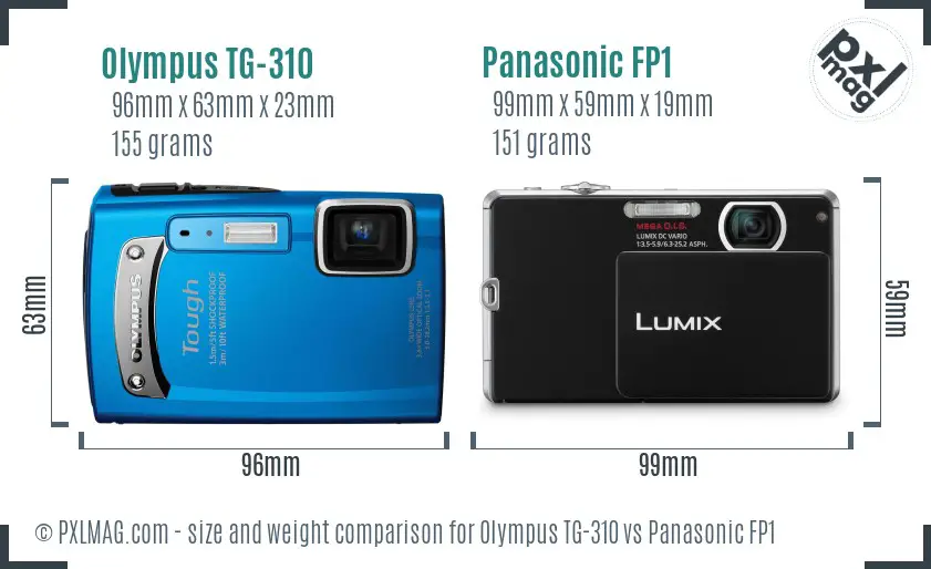 Olympus TG-310 vs Panasonic FP1 size comparison