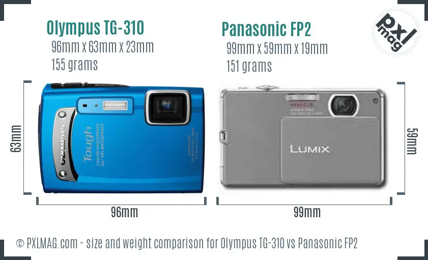 Olympus TG-310 vs Panasonic FP2 size comparison