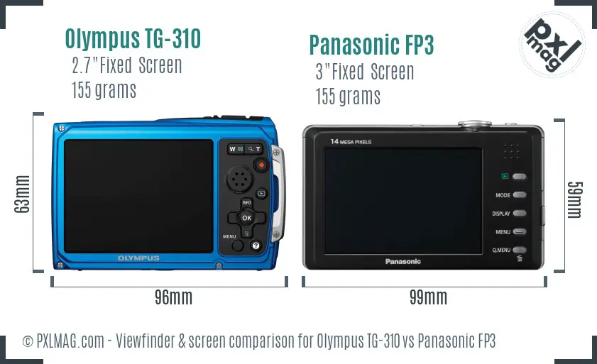 Olympus TG-310 vs Panasonic FP3 Screen and Viewfinder comparison
