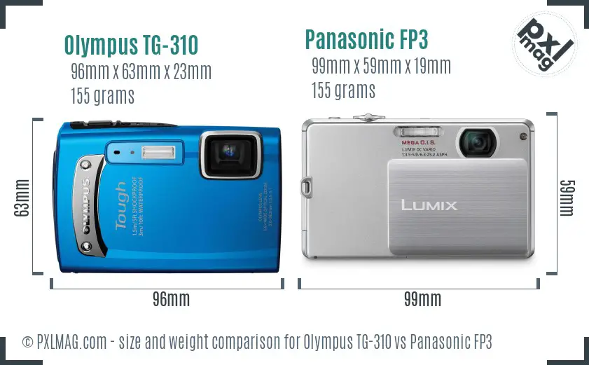 Olympus TG-310 vs Panasonic FP3 size comparison