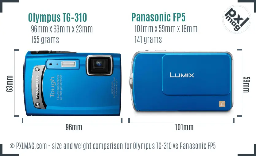 Olympus TG-310 vs Panasonic FP5 size comparison