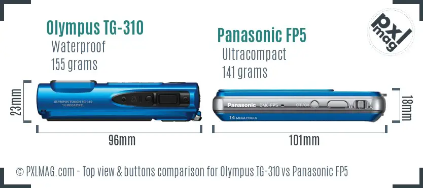 Olympus TG-310 vs Panasonic FP5 top view buttons comparison