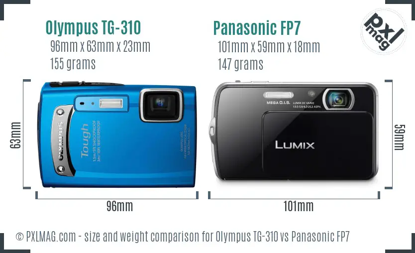 Olympus TG-310 vs Panasonic FP7 size comparison