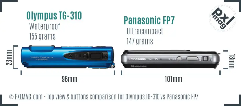 Olympus TG-310 vs Panasonic FP7 top view buttons comparison
