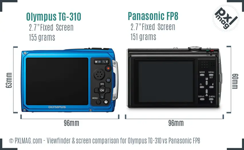 Olympus TG-310 vs Panasonic FP8 Screen and Viewfinder comparison