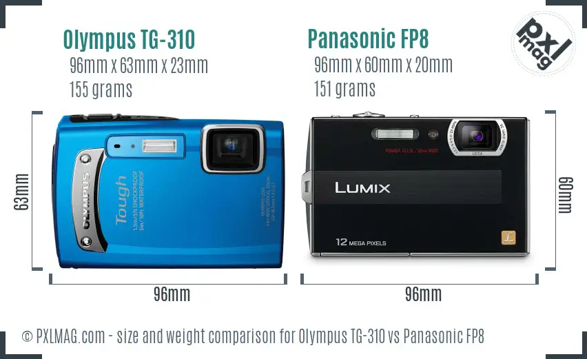 Olympus TG-310 vs Panasonic FP8 size comparison