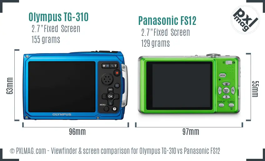 Olympus TG-310 vs Panasonic FS12 Screen and Viewfinder comparison
