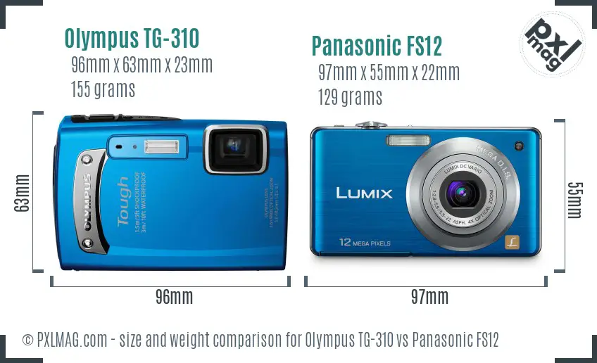 Olympus TG-310 vs Panasonic FS12 size comparison