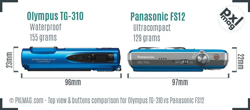 Olympus TG-310 vs Panasonic FS12 top view buttons comparison