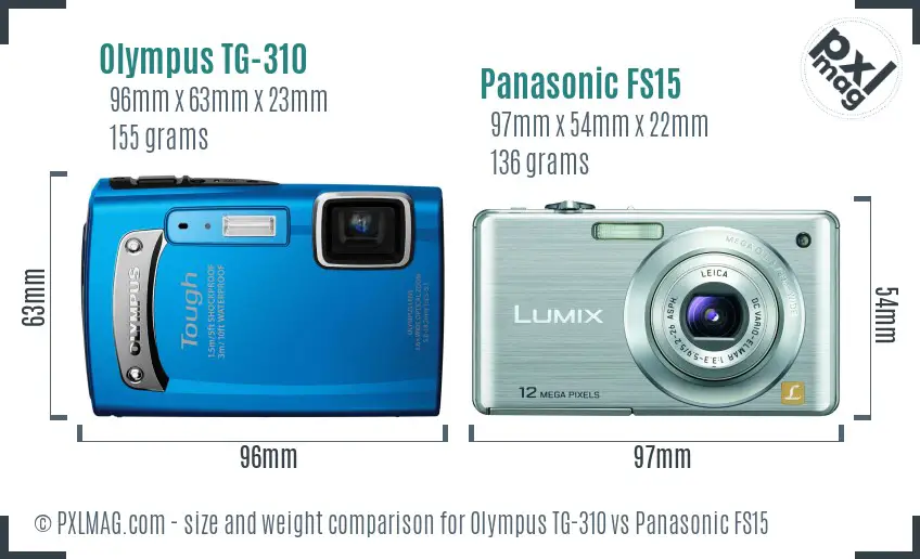 Olympus TG-310 vs Panasonic FS15 size comparison