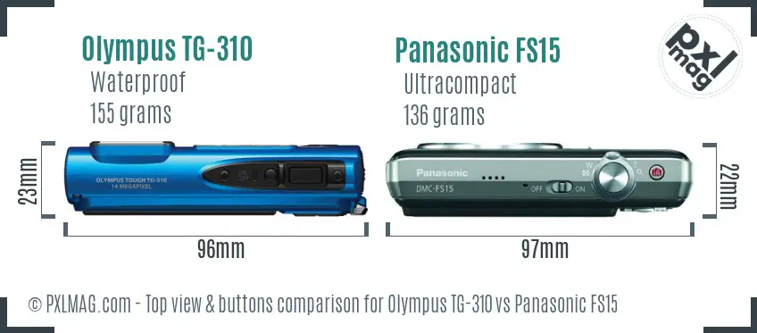 Olympus TG-310 vs Panasonic FS15 top view buttons comparison
