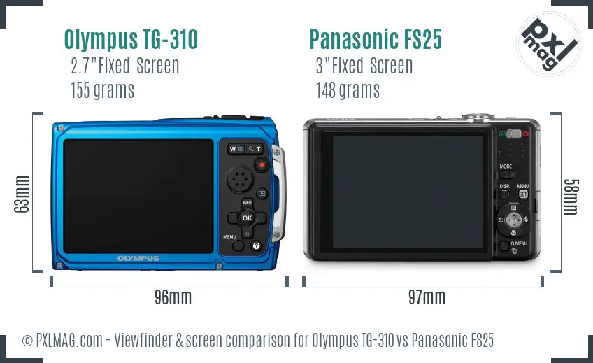 Olympus TG-310 vs Panasonic FS25 Screen and Viewfinder comparison