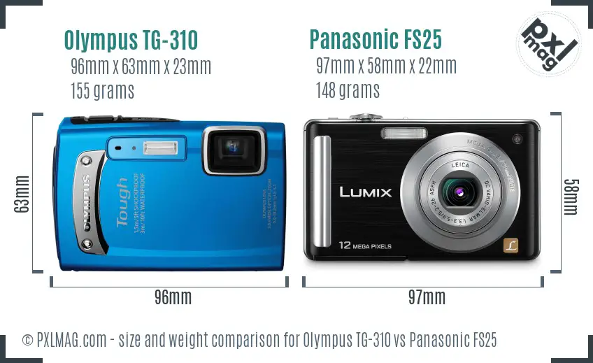 Olympus TG-310 vs Panasonic FS25 size comparison