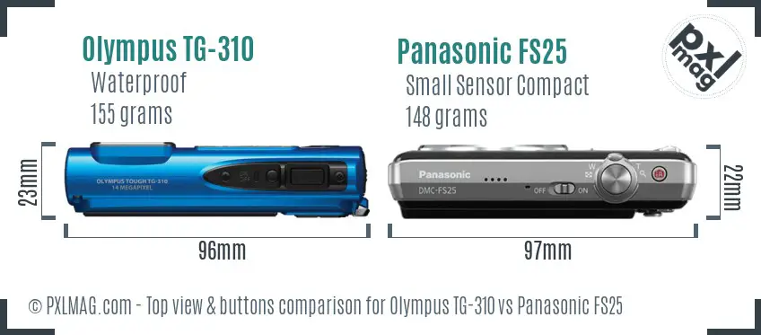 Olympus TG-310 vs Panasonic FS25 top view buttons comparison