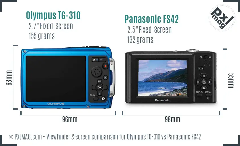 Olympus TG-310 vs Panasonic FS42 Screen and Viewfinder comparison
