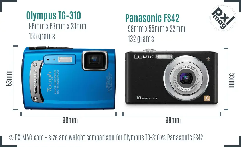 Olympus TG-310 vs Panasonic FS42 size comparison