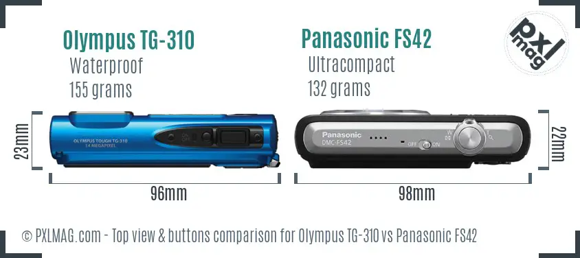 Olympus TG-310 vs Panasonic FS42 top view buttons comparison