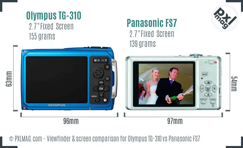 Olympus TG-310 vs Panasonic FS7 Screen and Viewfinder comparison