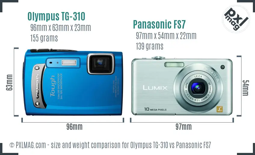 Olympus TG-310 vs Panasonic FS7 size comparison