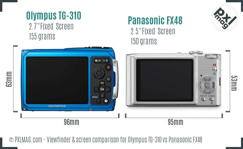 Olympus TG-310 vs Panasonic FX48 Screen and Viewfinder comparison