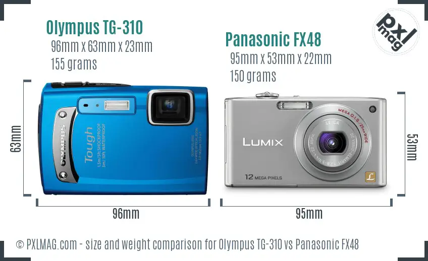 Olympus TG-310 vs Panasonic FX48 size comparison